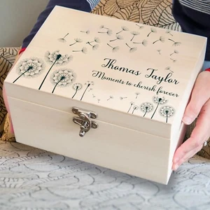 Dandelion Blowing Design Wooden Memory Box - Personalised Storage Trinket Gift - Picture 1 of 9