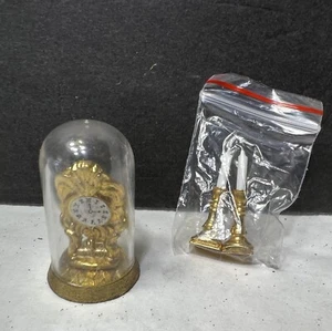 Miniature Dollhouse Furniture Candlesticks And Mantle Clock - Picture 1 of 3