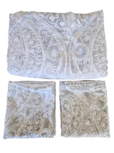 TAHARI HOME King Duvet Cover & 2 Shams & 2Pillow Paisley Shabby Boho Gray White - Picture 1 of 19
