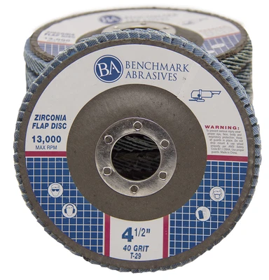 BENCHMARK ABRASIVES 10 Pack 4.5” x 7/8" Professional 40 Grit Zirconia Flap Disc Grinding Wheels T29