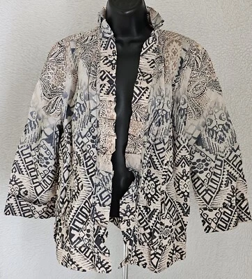 Cárdigan camisa top blusa Chico's para mujer talla 2 L grande manga 12 3/4 lino Foto 1 de 4