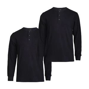 2 Pack Men's Thermal Henley Shirt Cotton Waffle-Knit Long Sleeve S-3XL Tops - Picture 1 of 28