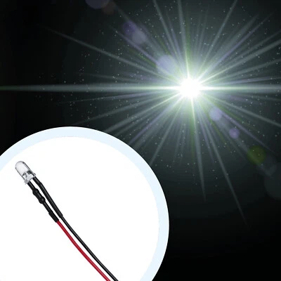 10x LED Leuchtdiode 12 Volt 3 mm weiß verkabelt weiße 12V verdrahtet verlötet - Bild 1 von 2