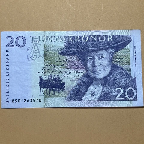 Sweden 20 Kroners Current VF/XF Circulated Paper Money - Dated 2008 Cover
