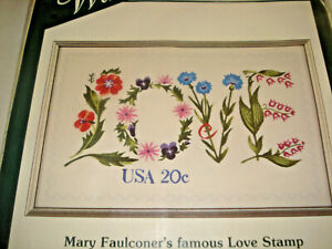 Vintage 1982 Elsa Williams Creative Crewel Kit Mary Faulconer LOVE STAMP 