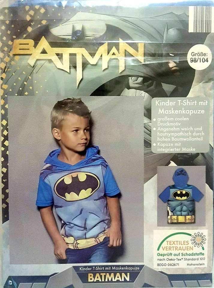 Kinder T-shirt mit Maskenkapuze Batman - Größe 98/104 - TOP ANGEBOT - Bild 1 von 1