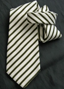 KITON Black & Green Diagonal Stripe on White Silk Tie NEW - Picture 1 of 3