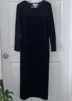Vintage Diane Von Furstenberg Dress Womens M Black Crushed Velvet DVF 80s - Image 1 of 4
