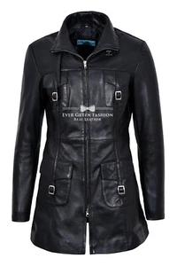 Damas Chaqueta de Cuero Gótico Negro Moda Cremallera Informal Abrigo CUERO REAL 1310 - Imagen 1 de 7