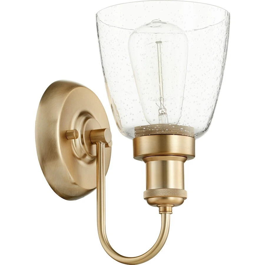 Quorum 1 Light Clear/Seeded Wall Mount, Aged Brass - 548-1-80 - Image 1 of 1