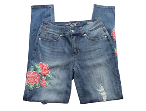 Melissa McCarthy Seven7 Womens 8 Floral Embroidered Distressed Denim Jeans Boho - Picture 1 of 10