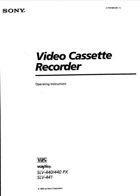 Sony VCR SLV-440 SLV-440 PX SLV-441  Instructions RDR-VX500 **ONLY MANUAL** - Image 1 of 1