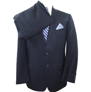 Joseph Abboud Pure Wool Dark Blue Striped Two Piece Mens Suit 36x29 42 R USA - Picture 1 of 21