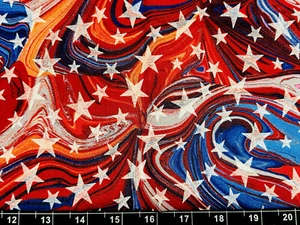 Tina Scrap 9"x21" Red Blue American Parotic Flag Swirl Star USA Cotton Fabric - Picture 1 of 1