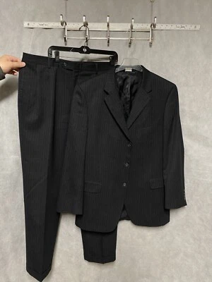 Jos A Bank Suit Men 42L Gray Striped Cashmere Wool Flannel 35x32.5 Pants Luxury - Image 1 of 4