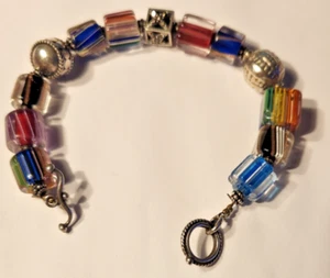 Brazalete Palanca Vidrio Tono Plata Y Arte 8" Largo Multicolor - Imagen 1 de 10