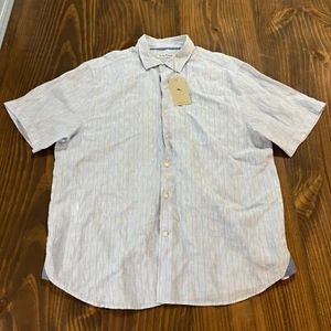 π· Tommy Bahama Men's XL Linen Shirt NWT ποΈ Blue Striped Short Sleeve Casual - Picture 1 of 7