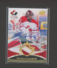 2016-17 UD Team Canada Juniors Gold Spectrum Patch Auto. Mackenzie Blackwood/199