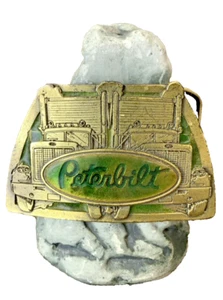 Vintage Peterbilt Belt Buckle Green and brass clor double semi Trucker USA 1981 - Picture 1 of 7