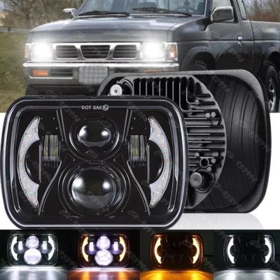 For Nissan D21 Pickup 1986-1994 Black 7x6" LED Headlight Hi-Lo DRL Turn Signal - Image 1 of 4