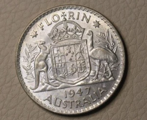 * 1947 SILVER FLORIN NICE TONED PREDECIMAL COIN #FHJ09 - Picture 1 of 12