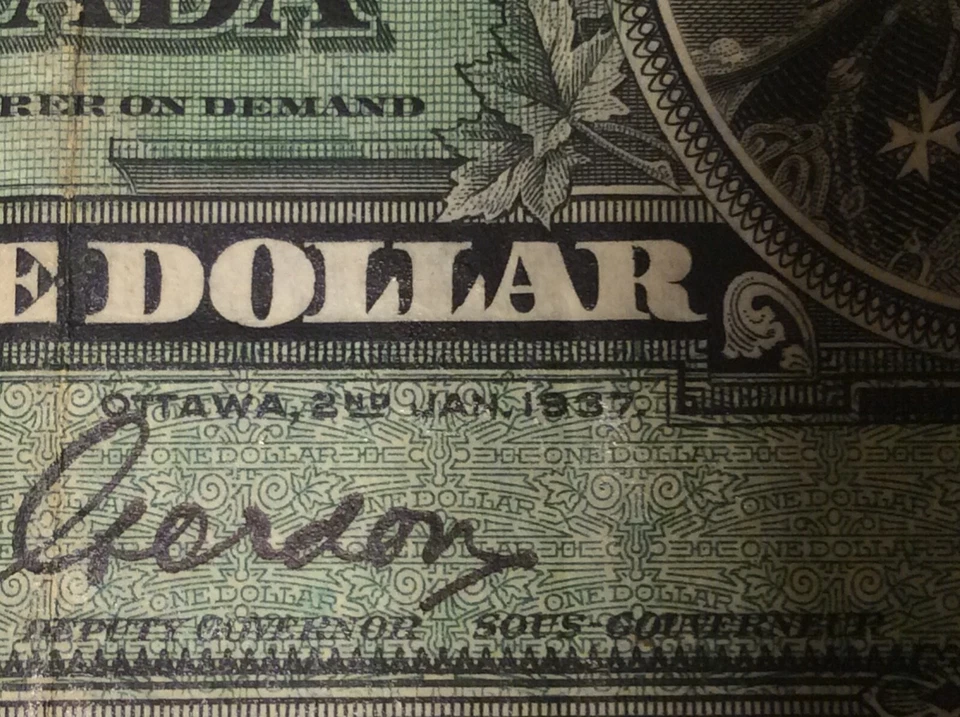 1937, BANK OF CANADA $1,KING GEORGE VI, JANUARY 2nd,RETIRED CURRENCY **** - Image 1 of 4