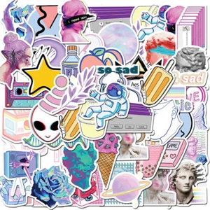Vinyl Decals Laptop Car Sticker 50 Pcs Steam Wave Aesthetic Stickers Skateboard - Picture 1 of 5