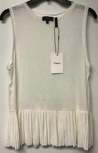 CAMISA SIN MANGAS THEORY MARFIL ELVNEE DRAPEADA PLISADA PEPLUM CAMISETA NUEVA CON ETIQUETAS TALLA L - Imagen 1 de 7