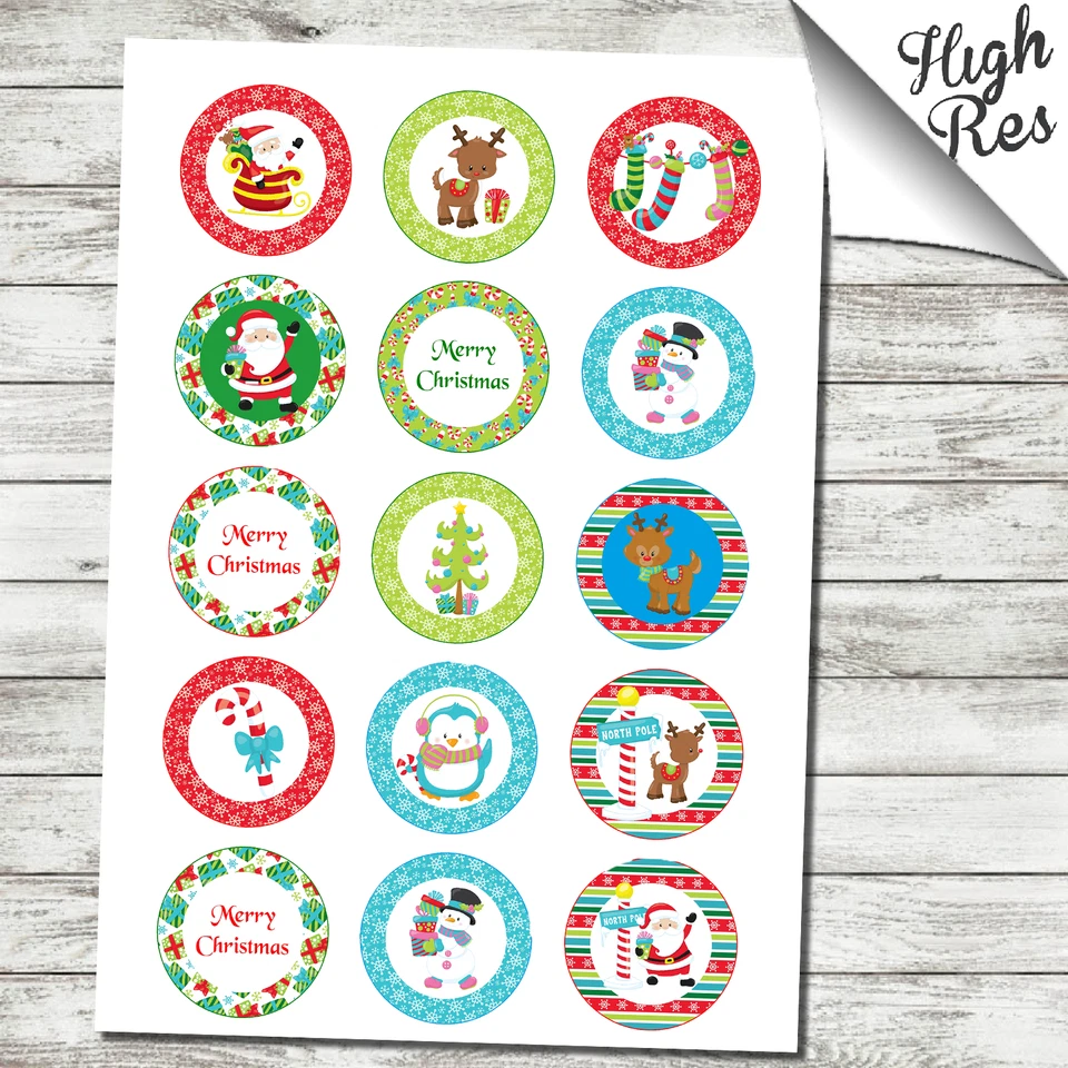 CHRISTMAS 2" ROUND EDIBLE CUPCAKE TOPPERS - Image 1 of 1
