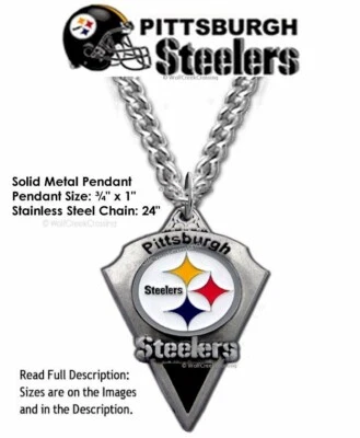 PITTSBURGH STEELERS NECKLACE Stainless Steel Chain NFL FOOTBALL ¾"x1" Metal Logo - Image 1 of 4