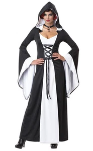 Deluxe Hooded Robe Adult Costume - White/Black - Picture 1 of 1