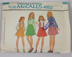 Camisa y falda vintage 1975 McCalls patrón 4652 para niñas talla 8 corte incompleto - Imagen 1 de 3