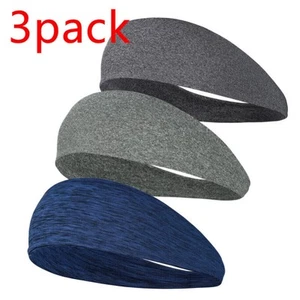 3 Pack Sports Headband Anti-Sweat Band Running Yoga Stretch Hairbands Men Women - Picture 1 of 13