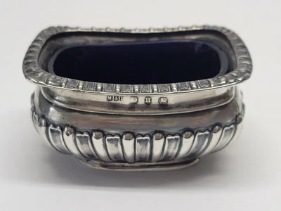 STERLING SILVER COBALT BLUE OPEN SALT CELLAR UK ENGLAND ENGLISH - Image 1 of 4