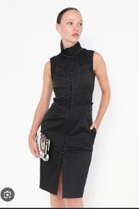 New Yves Saint Laurent Tom Ford F/W 2001 44 12 Corset Dress Midi Edwardian Black - Picture 1 of 11