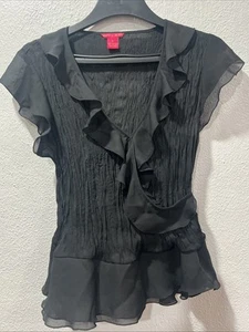 Sunny Leigh Sheer Y2K Black Cross Over Elegant Top Bluse Gr. XL - Bild 1 von 10