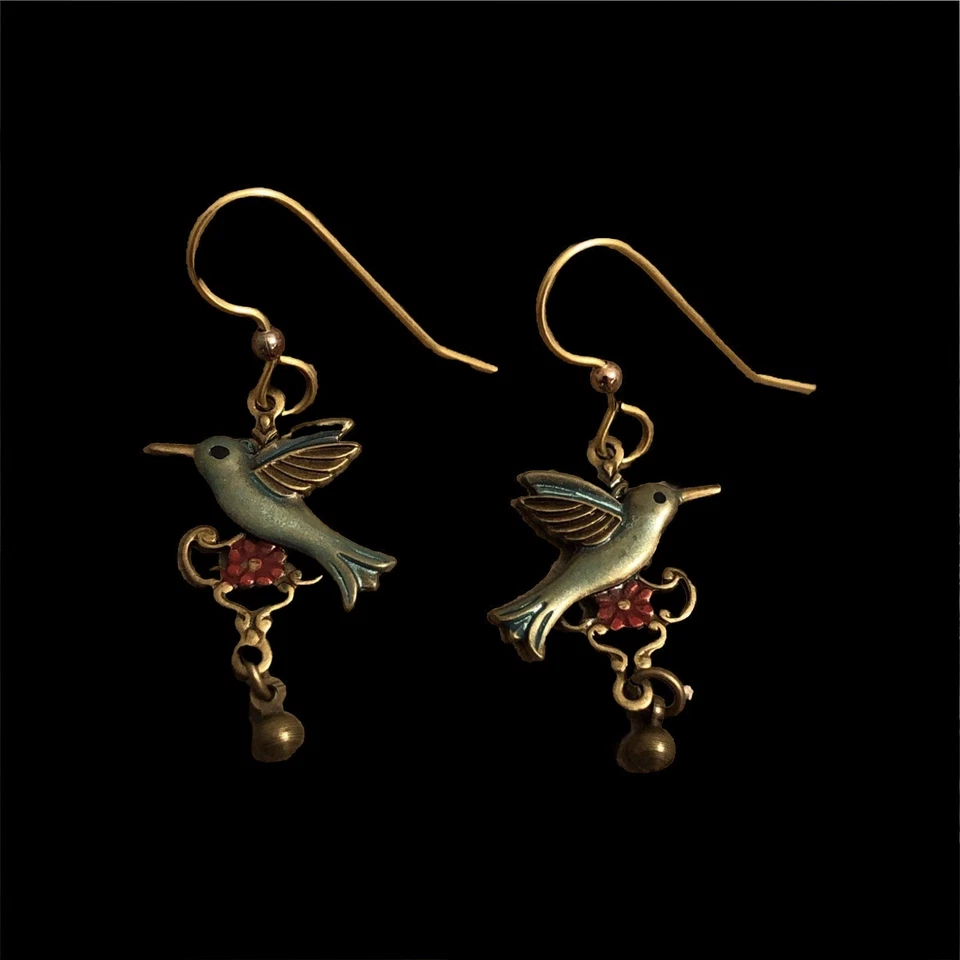 Pendientes Colibrí - Estilo Retro - Colorido Tono Bronce Foto 1 de 4