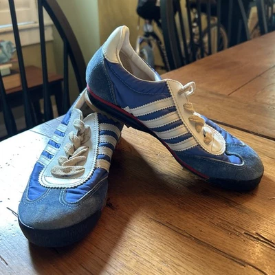 De Colección Tenis Azul-Blanco Nylon Zapatos para Correr Años 70 Hechos en Taiwán Talla 4 Niños’s Foto 1 de 4