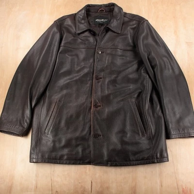 vtg 90s y2k EDDIE BAUER insulated brown leather car over campus coat 2XL tag - Image 1 of 4