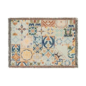 Moroccan Rug Boho Woven Cotton Rug Fringe Tapestry | Colorful Floor Decor - Picture 1 of 13
