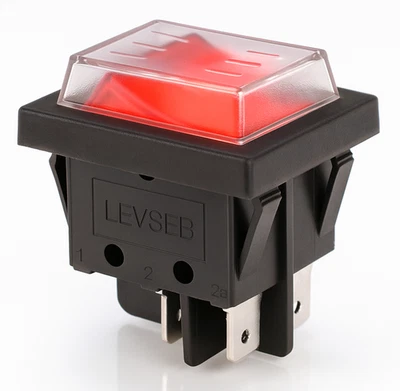 LEVSEB Wippenschalter Rot mit Wasserdichte Abdeckung 2 polig (4pin) 16A 250VAC 30x22mm