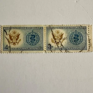 Pair of 2 1962 4 Cent USA Postage Stamps/United Against Malaria/#1194/Used - Picture 1 of 2