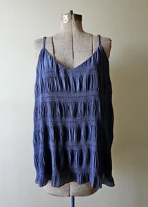 GiGio blaue Plissee ärmellose Bluse Cami Tank Top gefüttert verstellbare Träger Gr. L - Bild 1 von 12