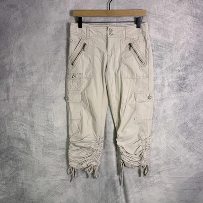 Vtg Y2K INC Paratrooper parachute Cargo Pants Womens Size 0 Beige Drawstring - Image 1 of 4