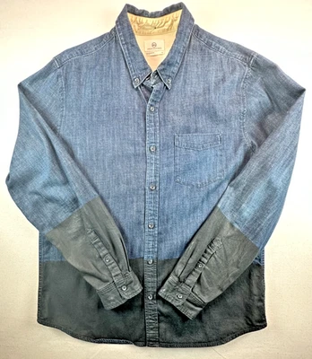 AG Adriano Goldschmied Standard Fit Dipped Long Sleeve Shirt-Denim-XL - Image 1 of 4