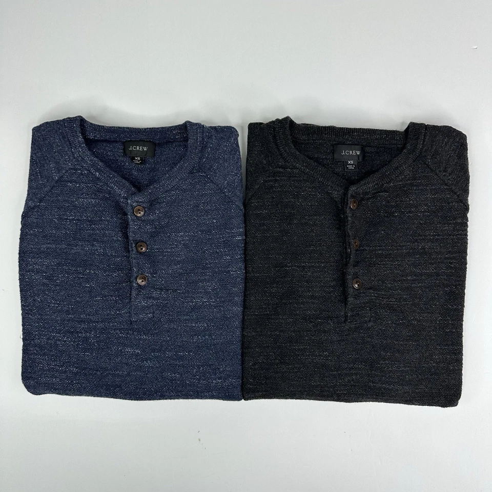 J.Crew Men Navy Blue And Dark Gray Rugged Cotton Henley Winter Sweater Bundle XS - Image 1 of 4
