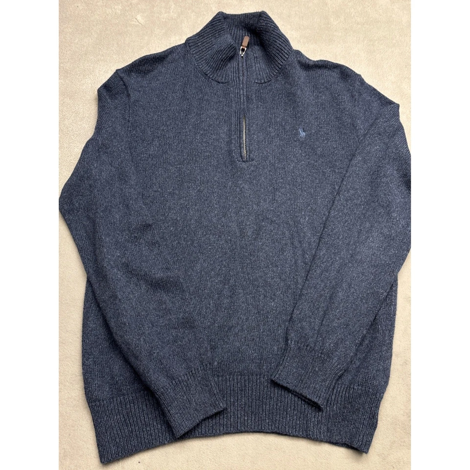 Polo Ralph Lauren Half Zip Knit Sweater Men's S Navy Blue Wool Blend Pullover - Image 1 of 4