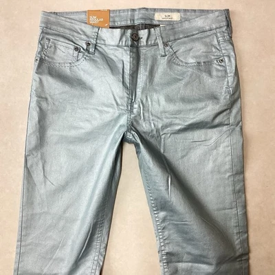 BNWT Ladies H&M Slim Mid Rise Metallic Blue Jeans Size 14 W32 L32    (434J) - Image 1 of 4