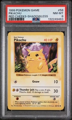 Pikachu Red Cheeks 58/102 Base Set Shadowless Regular WOTC Vintage Pokemon PSA 8 - Image 1 of 2