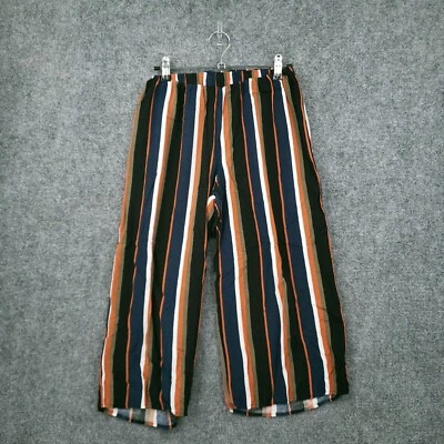 Pantalones Rue21 para mujer S pequeños azules naranja capri tiro medio pierna ancha a rayas Foto 1 de 4
